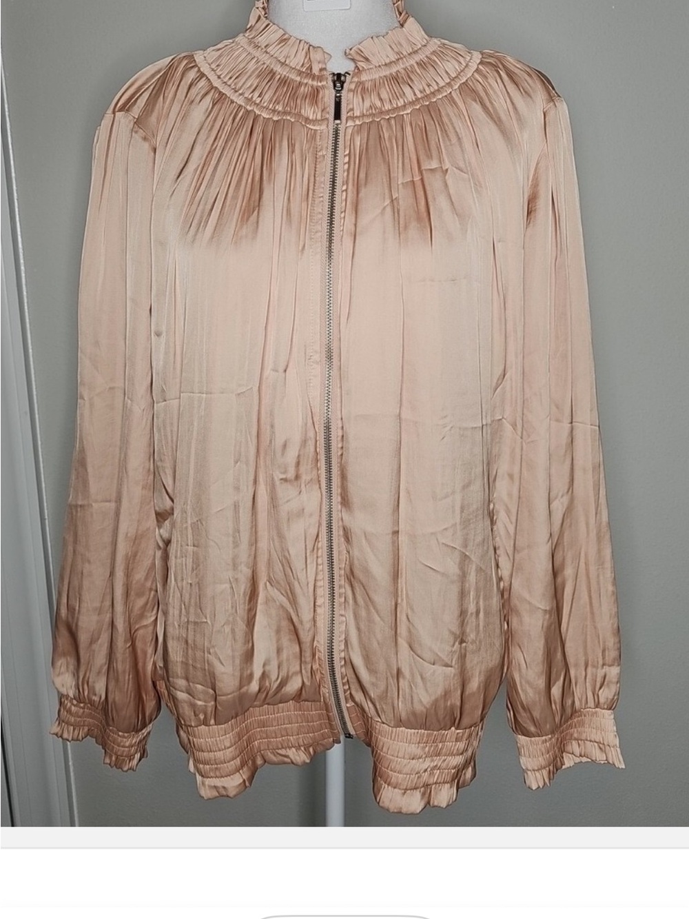 Chico's Shirred Bomber Jacket in the colorway Frosted Petal.